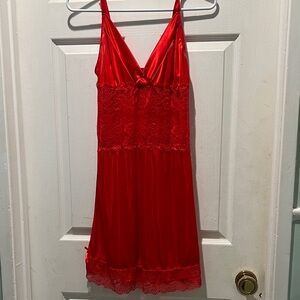 Red Satin Lace Chemise Slip/nightgown– Elegant Nightwear
